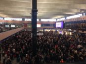 The crowds at Euston with no trains coming in or going out