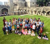 HRH the Duchess of Cornwall with fellow judges and finalists in the moat at the Tower of London