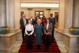 Francesca Simon takes part in judging the BBC 500 Words Competition at Buckingham Castle